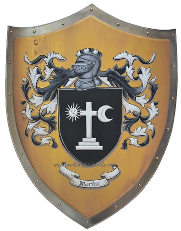 Wappenschild Martin Familienwappen handgemalt auf Antikgold