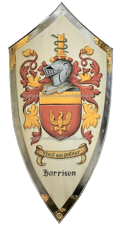 Harrison Familinewappen -  Wappenschild mit Messingverzierung