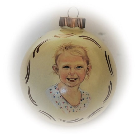 Christbaumkugeln - Kinderportrait, handgemalte Porträtmalerei auf Weihnachtskugeln