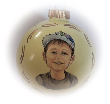 Kinderportrait, handgemalte Porträtmalerei auf Weihnachtskugeln
