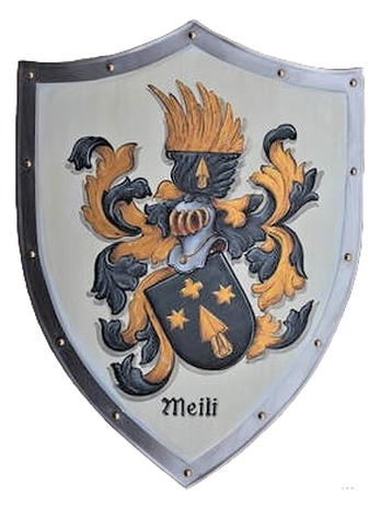 Wappen Meili Ritterschild 30 x 25 cm  - Bemalung echte Goldfarbe