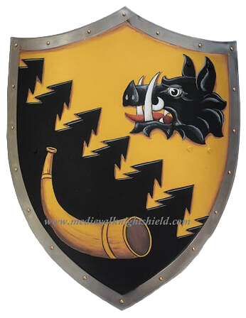 Metall Ritterschild - Kampfschild mit Horn,  und Wildschweinkopf