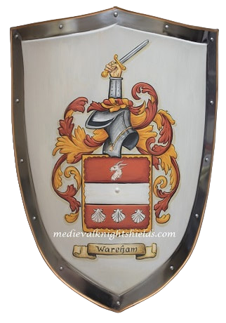 Wareham Familienwappen handgemalt auf Ritterschild