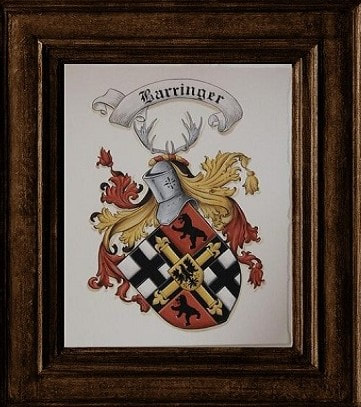 Familinewappen handgemalt auf Auqarellpapier -  Barringer Wappenmalerei