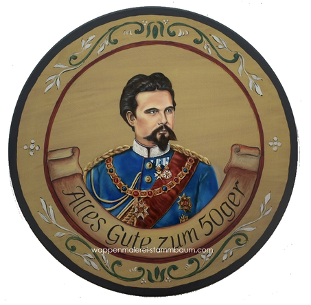 Schützenscheiben , Geburtstagsscheibe - König Ludwig II Portraitmalerei