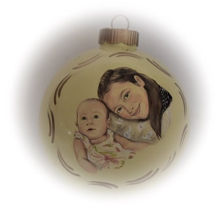 Christbaumkugel - Kinderportrait, handgemalte Porträtmalerei auf Weihnachtskugeln