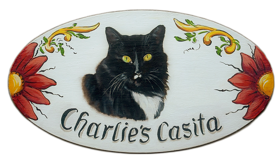 Aluminium Hausschild mit handgemaltes Katzenportrait