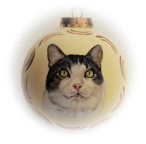 Katzenportrait Weihnachtskugeln -  Portraitmalerei Christbaumkugeln 