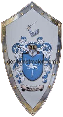 Mittelater Schild mit Gorman Wappen - altgrau  Hintergrund