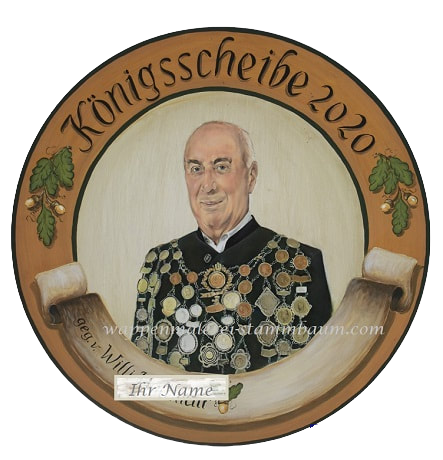 Königsscheibe mit Portraitmalerei Schuetzenkoenig