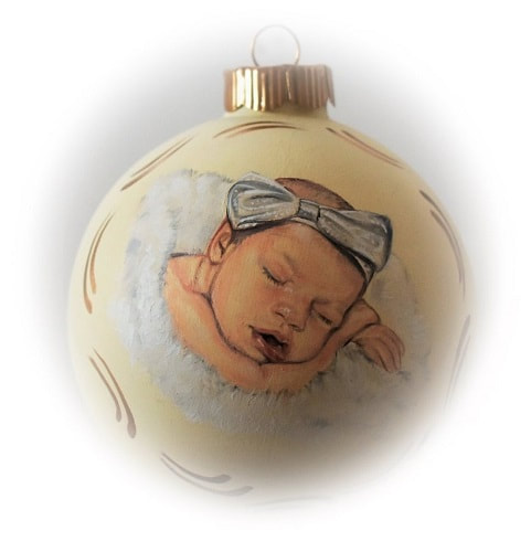 Handgemalte Weihnachtskugeln -  Babyportrait, Portraitmalerei Christbaumkugeln 