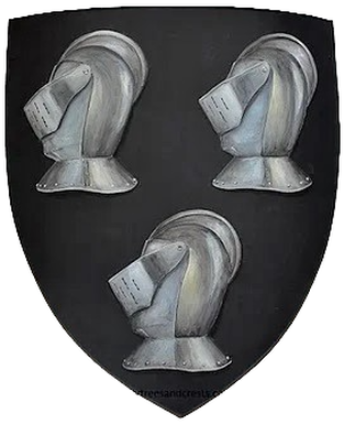Ritterschild, Wappenschild - Kennedy Familienwappen mit 3 Helme
