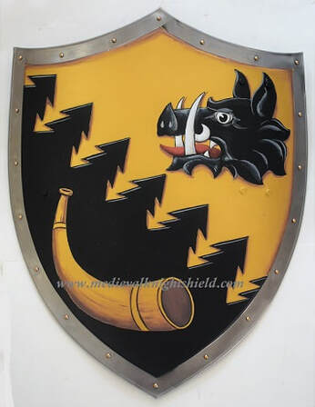 Metall Ritterschild - Kampfschild mit Horn,  und Wildschweinkopf