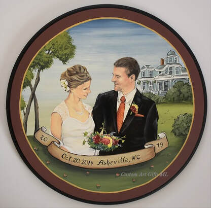 Jubiläumsscheibe - Hochzeitsscheibe 40 cm - mit Portraitmalerei - Hochzeitsportrait
