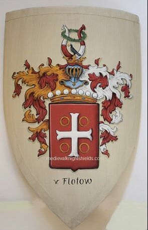 Ritterschild -  Wappenschild Holz, Familienwappen v. Flotow