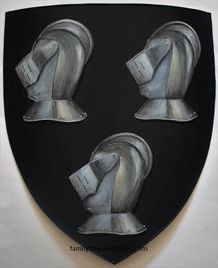 Ritterschild, Wappenschild - Kennedy Familienwappen mit 3 Helme