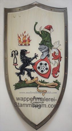 Metall Ritterschild mit Löwe und Elephant