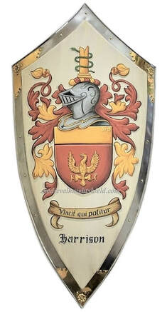 Langspitzschild - Harrison Wappenschild bemalen lassen - Dekoratives Mittelalter Ritterschild handgemalt