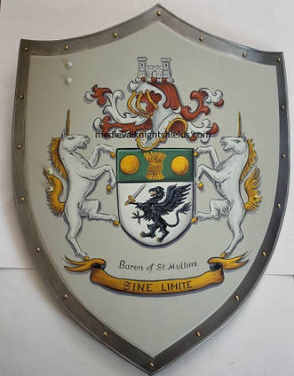 Vierspitzschild - Wappen Baron v. Mullins Mittelalter Ritterschild handgemalt