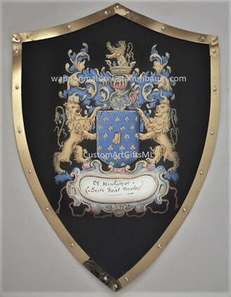 Wappen, handgemaltes Wappenschild mit Messingrand