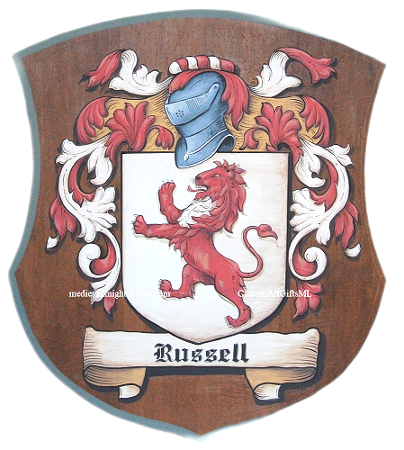 Russel Familienwappen Wappenschild Holz