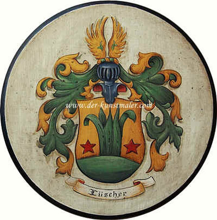 Luescher Familienwappen -  Wappenscheibe antikisiert