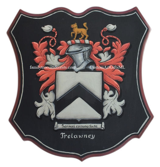 Trelawney Familienwappen Wappenschild Holz