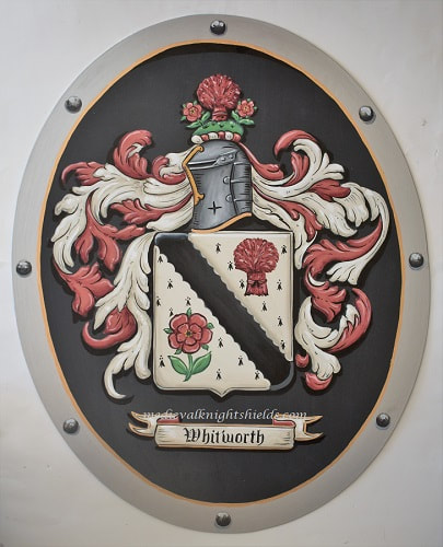 Whitworth Familienwappen Wappenschild flach 61 x 76 cm oval Aluminium