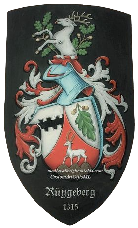 Wappenschild Holz mit Rueggeberg Familienwappen
